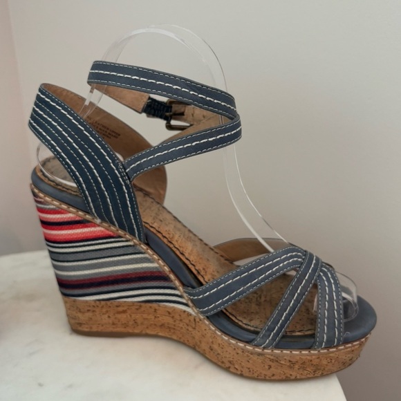Splendid Kayla Rainbow Striped Blue Leather Boho Espadrille Wedge Sandals Size 8 - Picture 4 of 9